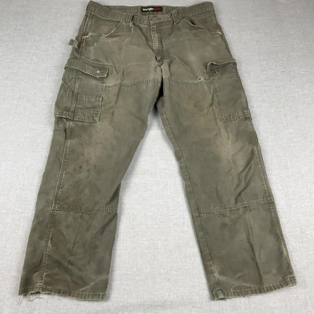 Wrangler RIGGS Workwear Pants Mens 40x30 Green Cargo Canvas Relaxed Fit Utility